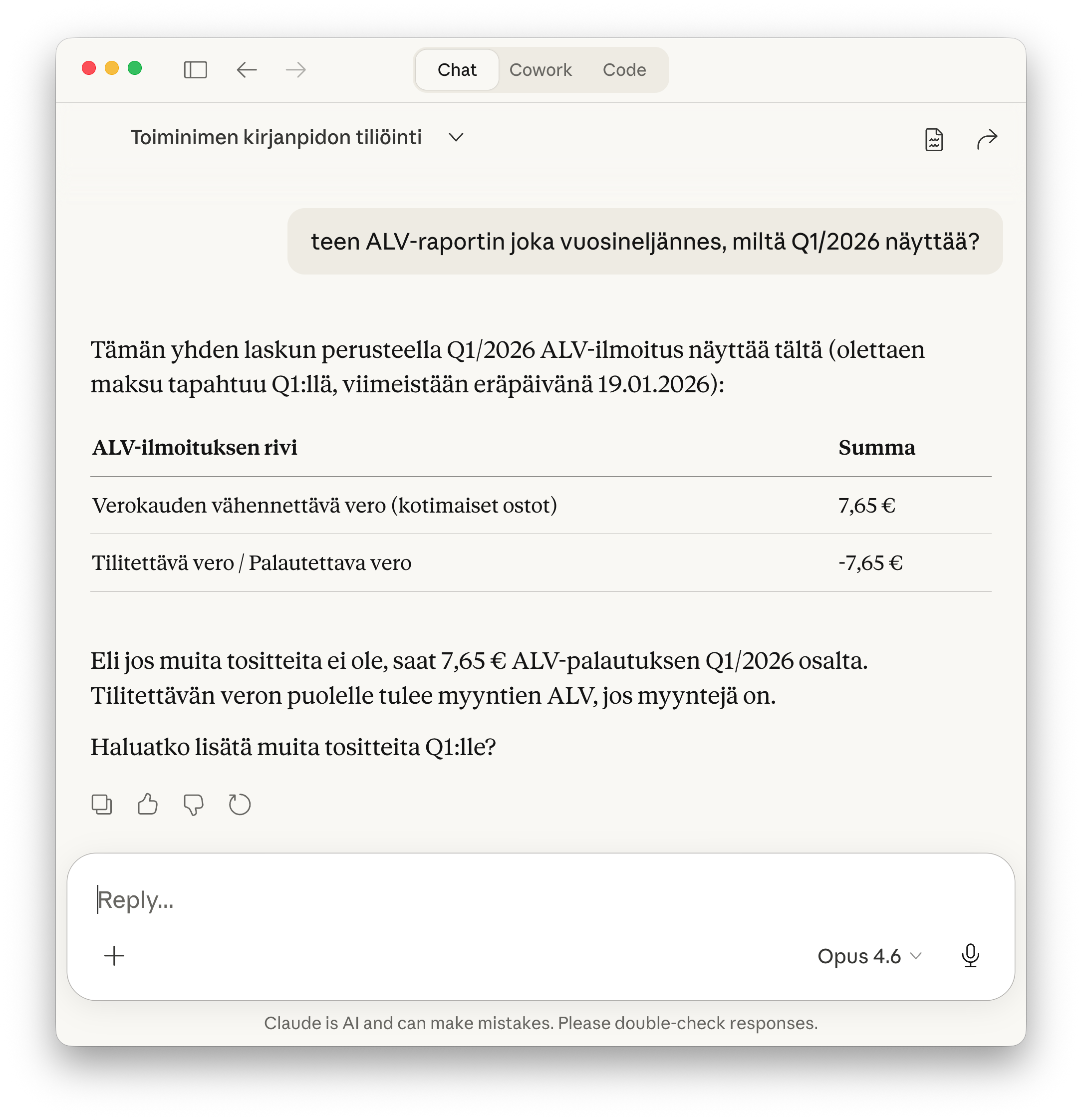 ALV-laskelman tekeminen tekoälyllä - ChatGPT laskee arvonlisäveron vuosineljännekseltä