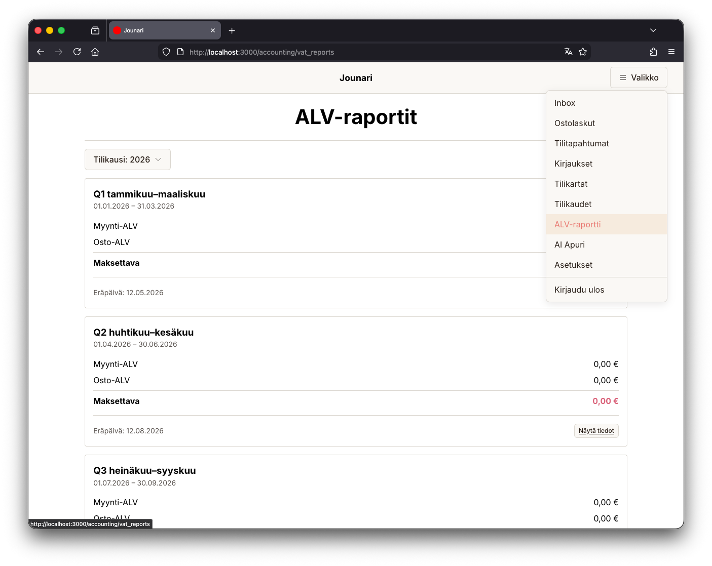 Jounarin ALV-raportit